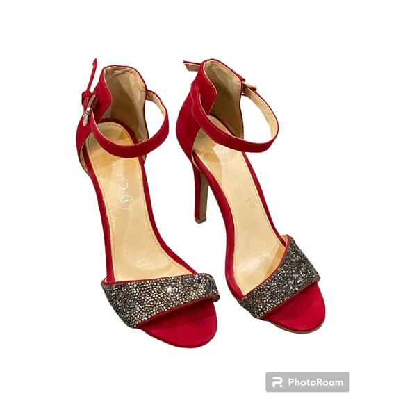 Aldo Hot Red Suede Sandals Size 6.5 Open Toe Ankle Strap - Picture 4 of 8